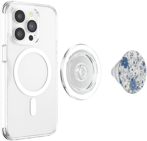 White Blue Floral Phone Popper White Blue Floral Pattern PopSockets PopGrip for MagSafe