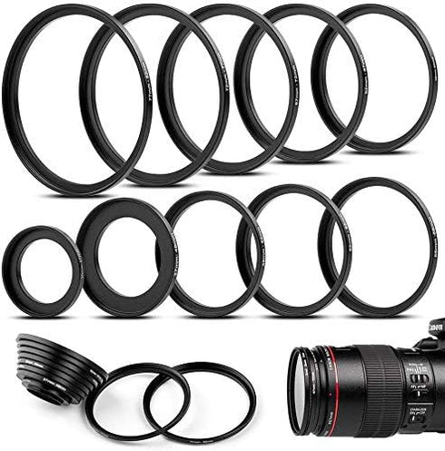 10 Pieces Metal Step-Up Adapter Rings Kit, Lens Filter Stepping Adapter Rings Set for DSLR Camera
