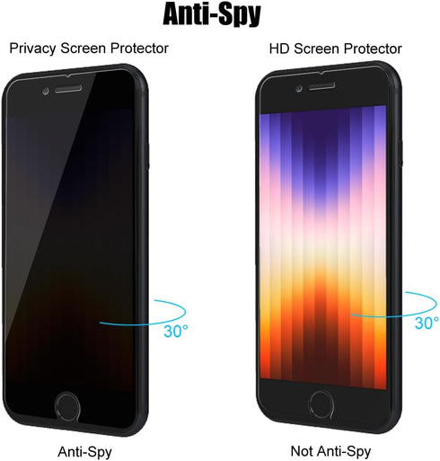 3 Pack Privacy Screen Protector For iPhone SE 2022 (3rd Generation) / iPhone SE 2020 (2nd Generation) / iPhone 8 / iPhone 7 (4.7") Anti Spy Private Tempered Glass