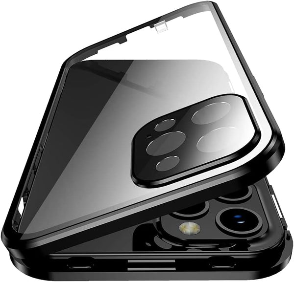 HENGHUI iPhone 15 Pro Max Magnetic Case: Lockable Glass, 360 Full Body, Camera Lens & Screen Protectors, Clear Black
