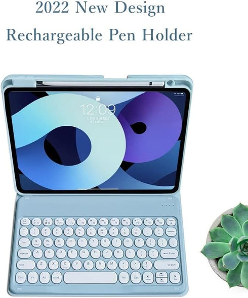Keyboard Case Mouse for iPad 10th Generation 2022, Cute Round Keys Detachable Bluetooth Keyboard Slim Smart Cover