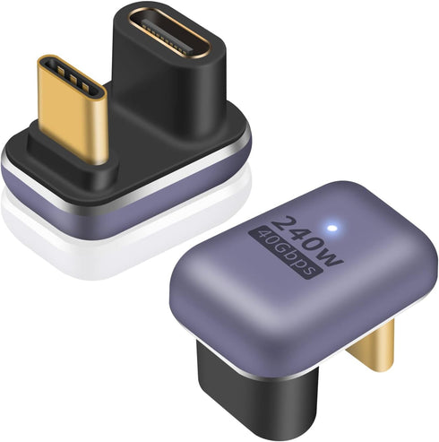 Poyiccot 180 Degree USB C Adapter, 2Pack U Shape USB C Adapter 240W, 40Gbps, Support 8k Video Audio Display for Laptop