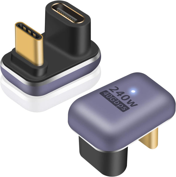 Poyiccot 180 Degree USB C Adapter, 2Pack U Shape USB C Adapter 240W, 40Gbps, Support 8k Video Audio Display for Laptop