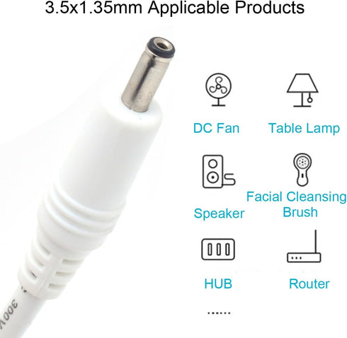 2PCS USB to 5V DC Power Cable, 4FT/1.2M USB to 3.5 x 1.35mm Plug for Charging Fans and Speakers