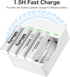 GRbatty 3500mWh 1500 1.5V, (4 Pack) Rechargeable AA Lithium Batteries, with AA and AAA Charger, Cycles for Household