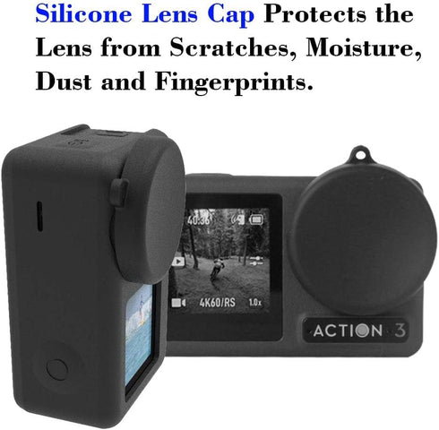 Screen Protector for DJI OSMO Action 3 Camera + Lens Cap Cover, 0.3mm 9H Hardness Tempered Glass