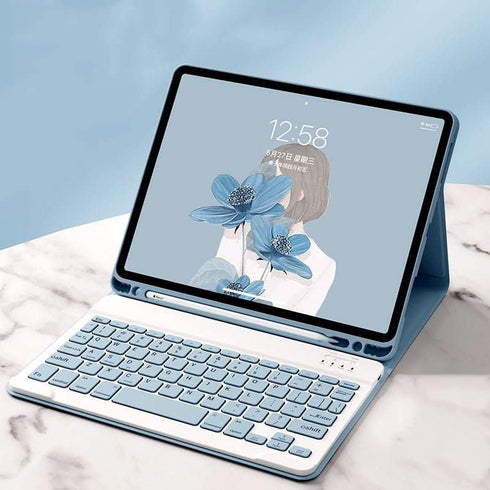 iPad Pro 11 inch 4th Generation 2022 Keyboard Case, Detachable Bluetooth Keyboard Cover with Pencil Holder (Mist Blue)