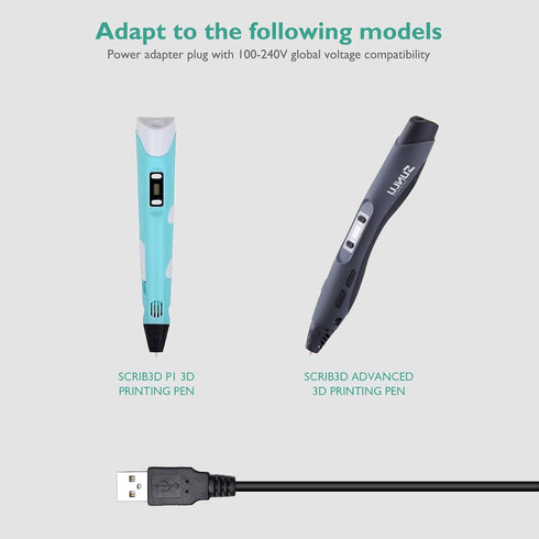 Charger for SCRIB3D P1 3D Printing Pen with Display, Replacement Power Adapter Charger Wire for 3D Pen