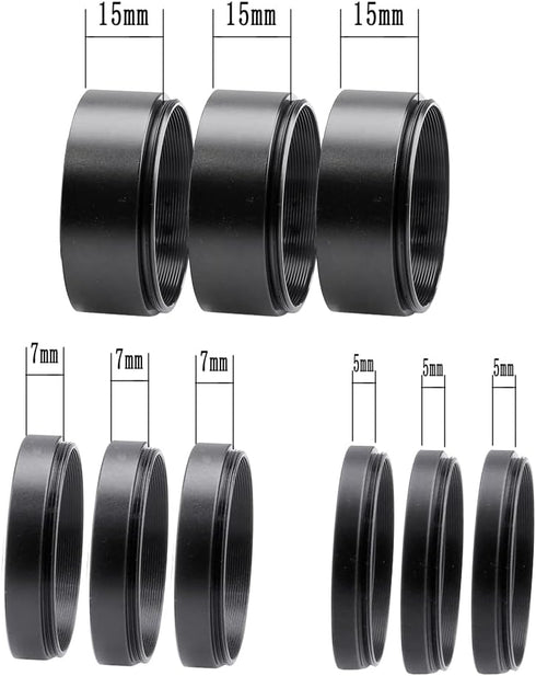 Telescope T2-Extension Tube Kit for SLR Cameras and Eyepieces, Length 5mm x3; 7mm x3; 15mm x3