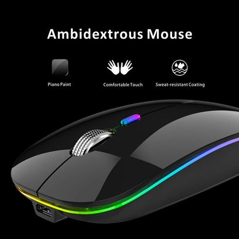 Uiosmuph LED Wireless Silent Mouse, G12 Slim Rechargeable, 2.4G Portable Optical Computer Mice with USB Receiver and
