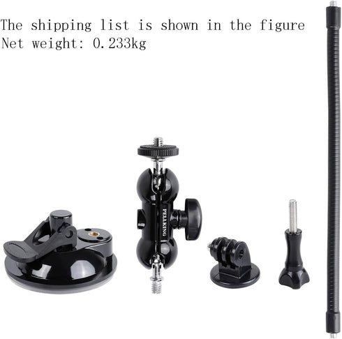 PellKing Suction Cup Mount for Insta360 X3/X2/X, GoPro with 27cm Extension Tube and Double Ball Head Adapter