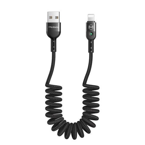 mcdodo Anti Winding Cable, LED Coiled Cord Nylon Braided Sync Charge USB Data 6FT/1.8M Cable (Black)
