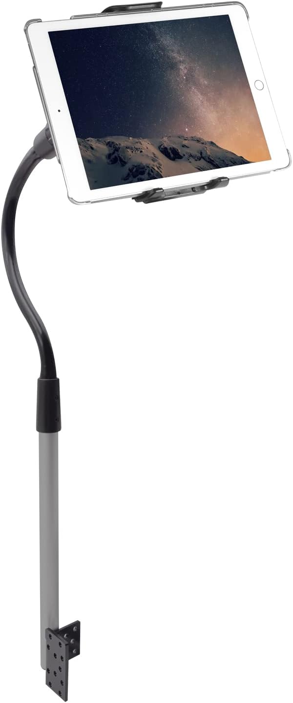 Macally Car Seat Rail Mount, Adjustable Gooseneck Tablet and Phone Holder for Vehicles