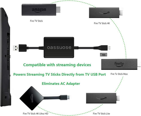 USB Power Cable Adapter for Fire TV Stick, Powers Streaming TV Sticks Directly from TV USB Port
