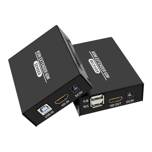XYKJOBC 60M Cat5e Cat6 1080P HDMI KVM Extender Over HDMI USB KVM Extender Transmit with Loop Out Support USB Keyboard