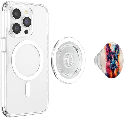 Watercolor Splash Colorful German Shepherd Dog PopSockets MagSafe PopGrip for iPhone