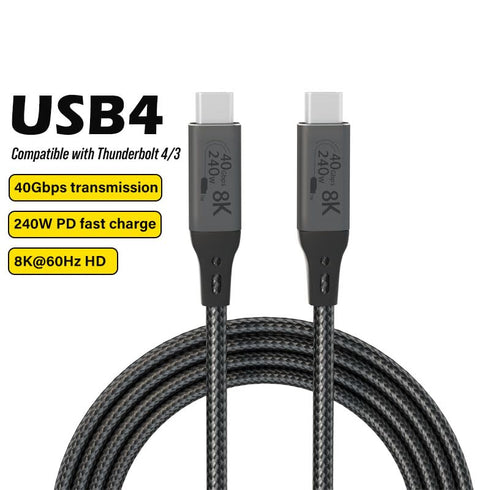 Vebner 6-Foot USB4 3, 4 8K 40gbps 240W Cable Compatible with Thunderbolt Thunderbolt and USB-C - Supports HD Display