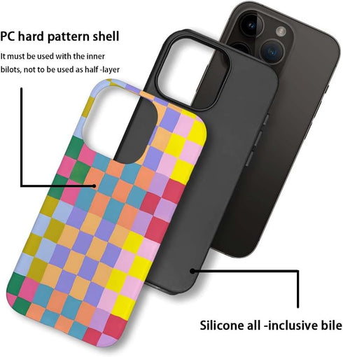SEized Happy Colorful Checkerboard Case for iPhone 13 Pro, Durable Protection for Girl Women Boy Men