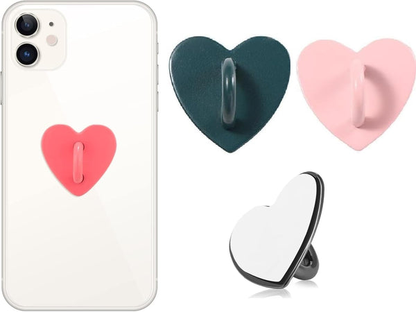 DPWOUM 2Pcs Cell Phone Heart Phone Charm Hook Metal Finger Ring Holder Adhesive
