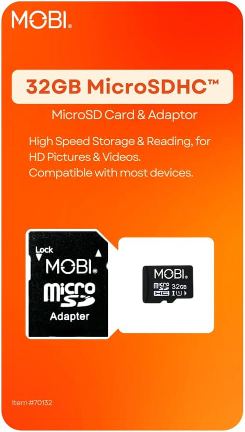MOBI 32GB MicroSDHDC Memory Card and Adapter, Micro SD Card