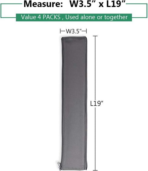 StangH Cable Management Sleeve Organizer, 19 Inch Zip-up Cable Sleeve for Home and Office, 4 Pieces - Grey