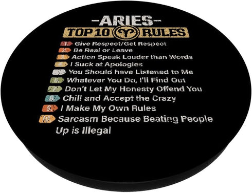PopSockets Standard PopGrip Zodiac Sign Funny Top 10 Rules Of Aries Graphic