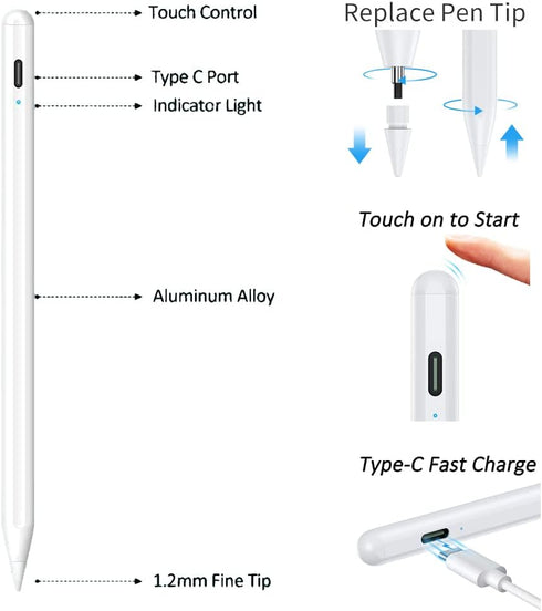 Stylus Pen for iPad Active Stylus Pen Apple Pencil Compatible with iPad (2018-2022) iPad Pro 11/12.9 in, iPad 6/7/8th, iPad Air/Mini Palm Rejection Tilt Sensitive
