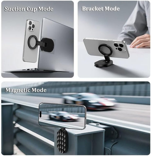 Growalleter 3-in-1 360 (1) Magnetic Suction Cup Phone Mount, Foldable & Rotatable MagLock Suction Mount with Hook