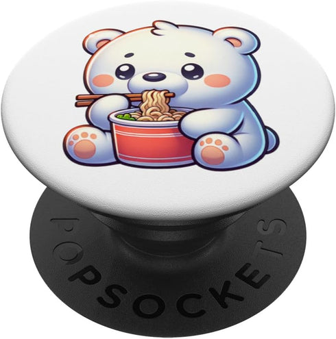 Cute Kawaii Polar Bear Eating Ramen Noodles PopSockets Standard PopGrip