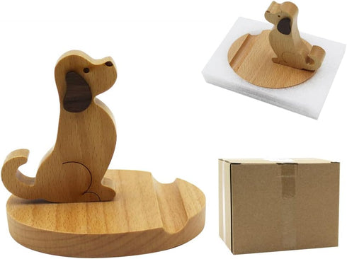 Cute Dog Cellphone Holder Stand Wooden Smartphone Desk Holder for All Mobile Phones Animal Phone Stand Desk Ornament