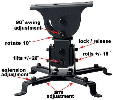 VideoSecu Flat Vaulted Ceiling Projector Mount, LCD DLP Bracket with Adjustable Height Rotating Swivel Arm, One Piece