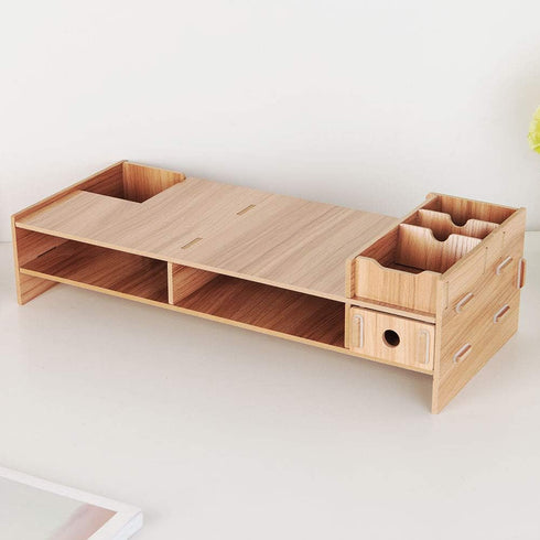 Wooden Monitor Laptop Stand, Modern Desk Storage Organizer for PC Computer, Neck Protector Office Desk Rack Shelf