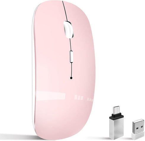 Wireless Mouse for Laptop, Bluetooth Mouse for MacBook Pro/Air/iPad/Chromebook, Rechargeable Dual Mode, Pink
