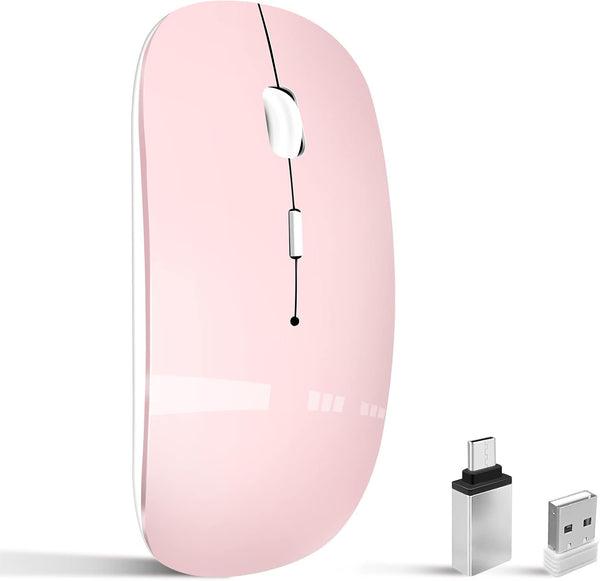 Wireless Mouse for Laptop, Bluetooth Mouse for MacBook Pro/Air/iPad/Chromebook, Rechargeable Dual Mode, Pink