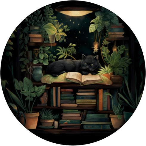 Books Cat House Plants Bookworm PopSockets Standard PopGrip, Book Lover Library Design