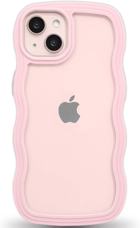 Anuck for iPhone 13 Case Wavy Edge Clear Back Design, Anti-Slip Grip Cute