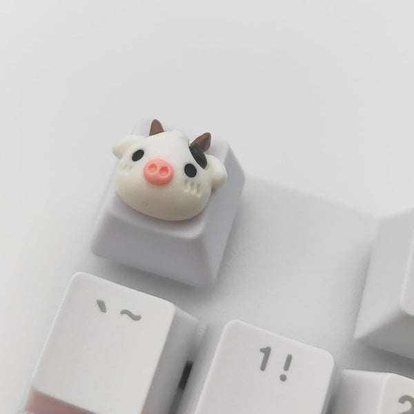 Personalized Cute White Keycap, Custom 3D ESC Key OEM R4 Profile Keycap for Mechanical Keyboard MX Switch (Cartoon Cow)