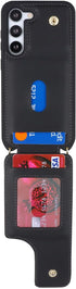for Samsung Galaxy S23 Case with Card Holder and Strap for Women, Black Crossbody Lanyard Phone Wallet Case