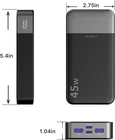 J2621 Power Bank 20000mAh, 45W PD3.0 QC 4.0 Fast Charging Battery Pack with LED Display for iPhone 15/16, MacBook