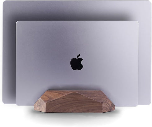 Nuvograin Dual Laptop Holder, Vertical Stand with 2 Slots for MacBook, Wooden Laptop Holder for Desk