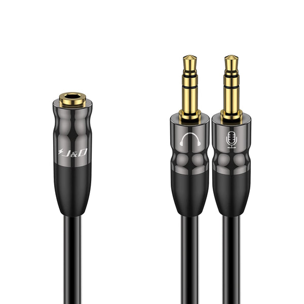 J&D Headphone Splitter 3.5mm Mic Audio Cable, 3.5mm Female to Dual 3.5mm Male Mic Splitter Cable for Cellphone,