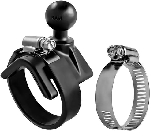 RAM Mounts Strap Hose Clamp Ball Base with B Size 1" Ball, Fits Rails 1" to 2.1" in Diameter