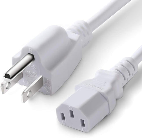 White Replacement Power Cord for Computer Monitor and TV.