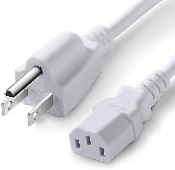White Replacement Power Cord for Computer Monitor and TV.