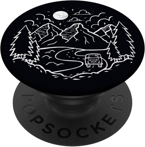Black White Nature Mountain Camper Moon PopSockets Standard PopGrip