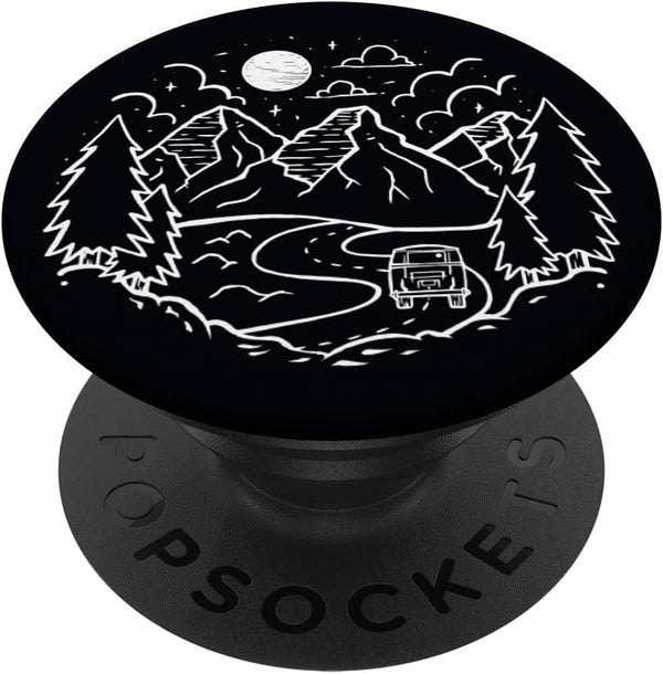 Black White Nature Mountain Camper Moon PopSockets Standard PopGrip