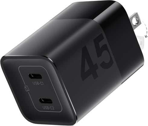 wegear 45W USB C Charger, 2 Port GaN Fast Charging with PPS, Foldable