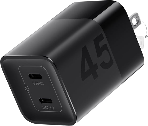 wegear 45W USB C Charger, 2 Port GaN Fast Charging with PPS, Foldable