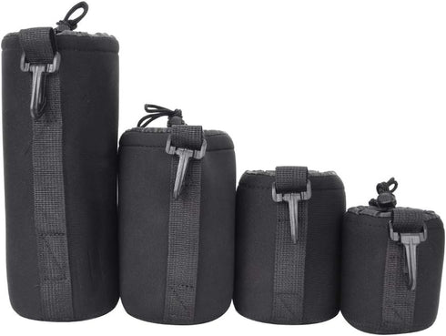 Lens Pouch Set, 4PCS S M L XL Camera Storage Bags Portable Neoprene Black Elastic Shock Absorption DSLR Cover Pouch
