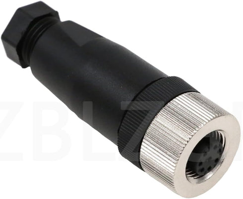 M12 12mm A Code 8 Pin Waterproof Industrial Sensor Connector, Straight Female Plug, 3 Pack